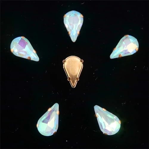 LuminaCreek Strass-Glaskristalle for Aufnähen, schmale Glaskristalle in Wassertropfenform, 50 Stück/Packung, 8 x 13 mm, goldene Klaue, Strass-Applikation for Aufnähen(8x13mm 50pcs A22 Peridot AB) von LuminaCreek