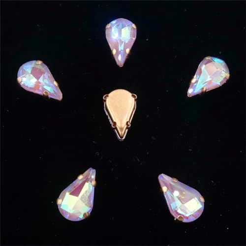 LuminaCreek Strass-Glaskristalle for Aufnähen, schmale Glaskristalle in Wassertropfenform, 50 Stück/Packung, 8 x 13 mm, goldene Klaue, Strass-Applikation for Aufnähen(8x13mm 50pcs A26 Lt topaz AB) von LuminaCreek