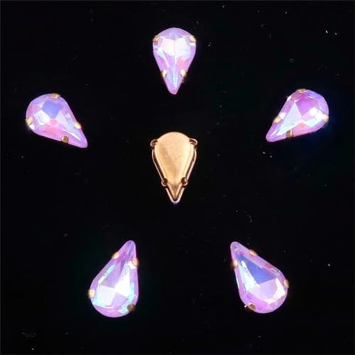 LuminaCreek Strass-Glaskristalle for Aufnähen, schmale Glaskristalle in Wassertropfenform, 50 Stück/Packung, 8 x 13 mm, goldene Klaue, Strass-Applikation for Aufnähen(8x13mm 50pcs A30 Violet AB) von LuminaCreek