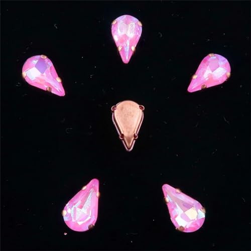 LuminaCreek Strass-Glaskristalle for Aufnähen, schmale Glaskristalle in Wassertropfenform, 50 Stück/Packung, 8 x 13 mm, goldene Klaue, Strass-Applikation for Aufnähen(8x13mm 50pcs A34 Rose AB) von LuminaCreek