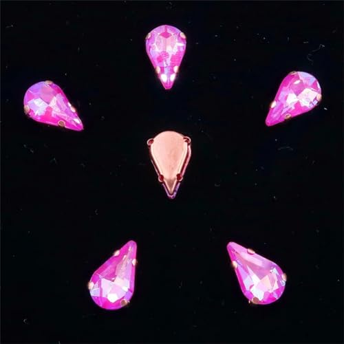 LuminaCreek Strass-Glaskristalle for Aufnähen, schmale Glaskristalle in Wassertropfenform, 50 Stück/Packung, 8 x 13 mm, goldene Klaue, Strass-Applikation for Aufnähen(8x13mm 50pcs A35 Fuchsia AB) von LuminaCreek