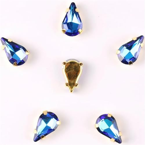 LuminaCreek Strass-Glaskristalle for Aufnähen, schmale Glaskristalle in Wassertropfenform, 50 Stück/Packung, 8 x 13 mm, goldene Klaue, Strass-Applikation for Aufnähen(8x13mm 50pcs A4 Sapphire RB) von LuminaCreek