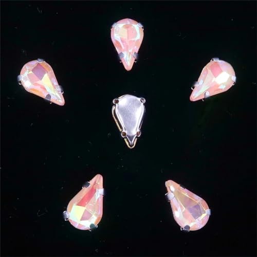 LuminaCreek Strass-Glaskristalle for Aufnähen, schmale Wassertropfenform, Strasssteine ​​zum Aufnähen, 8 x 13 mm, 50 Stück/Beutel, silberne Klauen-Kristall-Applikation(A27 Champagne AB) von LuminaCreek