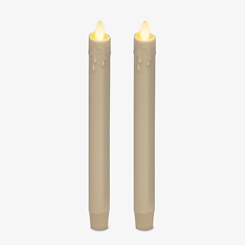 Luminara Elfenbeinfarbenes Set mit 2 Wachstropfen flammenlosen Kerzenkerzen (2,5 x 24,1 cm), bewegliche Flamme, LED-Kerze, geruchloses Echtwachs mit Tropfen-Timer-Funktion, Tisch, Kaminsims, von Luminara