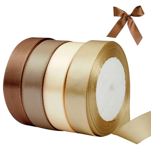 4 Rollen Einfarbigen Satinband Breit, 22m×22mm pro Rolle Braun Gold Satinband, Geschenkband, Schleifenband zum Verpacken Bastelarbeiten, Haltbarkeit Geburtstag und Hochzeitsdekoration von LuminaryLair
