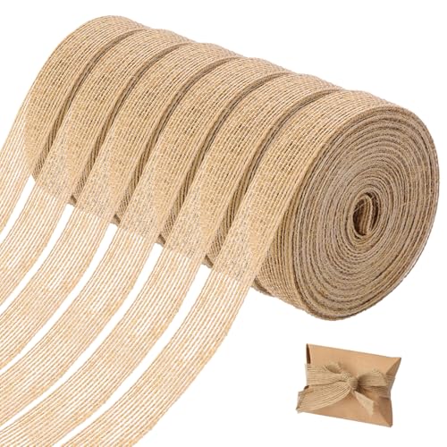 6 Rollen Sackleinen Bänder Natürliche,Juteband Rolle 1.5cm Fein,Vintage Dekoband Jute,Breit Dekoband Jute, Juteband,Burlap Band für Geschenk,Hochzeit,Esstisch,Blumenstrauß Dekoration(30M) von LuminaryLair