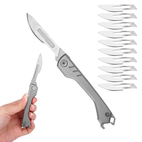 Edelstahl Taschenmesser Messer, Skalpell Schlüsselanhänger Messer, Klappmesser Skalpell Klein Taschenmesser, Mini Taschenmesser mit 10 Auswechselbare Klingen, für Angeln Camping Notfall DIY Basteln Edelstahl Taschenmesser Messer, Skalpell Schlüsselanhänger Messer, Klappmesser Skalpell Klein Taschenmesser, Mini Taschenmesser mit 10 Auswechselbare Klingen, für Angeln Camping Notfall DIY Basteln von LuminaryLair
