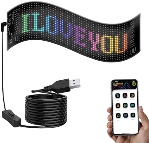 Luminea Laufschrift: Programmierbare Flexible LED-Anzeigetafel, 1.824 LEDs, 59 x 12 cm, App (LED Display, LED Anzeigetafel Auto, Wanduhr) von Luminea