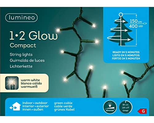 Lumineo 1-2 Glow Compact - 400 LED's - für 150cm Bäume - warm weiß - grünes Kabel - Indoor & Outdoor geeignet - dimmbar - Timer von Lumineo