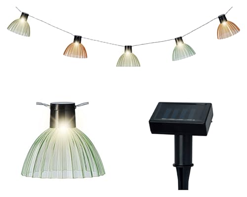 Lumineo LED Solar Lichterkette Lampenschirme gerillt 4,5m - Solarlichterkette für Garten Balkon - Solarkette Gartenbeleuchtung Partylichterkette - Beleuchtung Außen hängend Gartendeko - Warmweiß von Lumineo