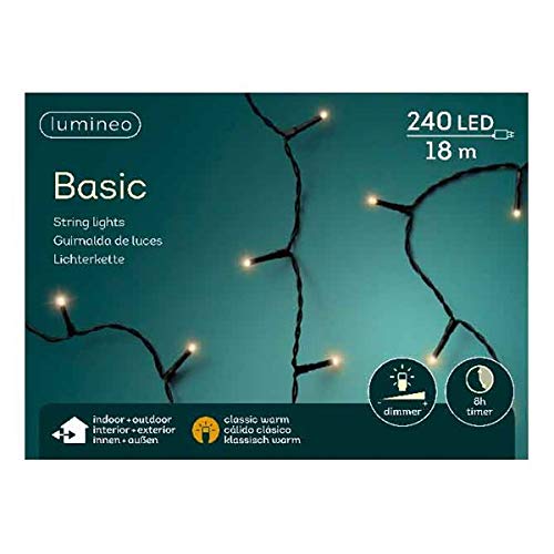 Lumineo Lichterkette Basic klassisch warm - 240 LED's - 18 Meter - schwarzes Kabel - Indoor & Outdoor - Timer - dimmbar - IP44 Schutz von Lumineo