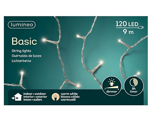 Lumineo Lichterkette Basic warm weiß - 120 LED's - 9 Meter - transparentes Kabel - Indoor & Outdoor - Timer - dimmbar - IP44 Lumineo Lichterkette Basic warm weiß - 120 LED's - 9 Meter - transparentes Kabel - Indoor & Outdoor - Timer - dimmbar - IP44 von Lumineo
