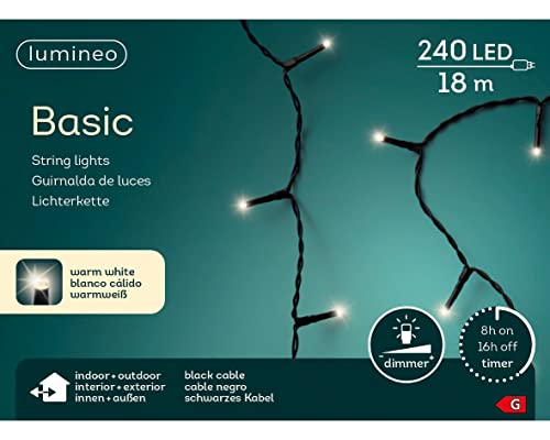 Lumineo Lichterkette Basic warm weiß - 240 LED's - 18 Meter - schwarzes Kabel - Indoor & Outdoor - Timer - dimmbar -IP44 von Lumineo