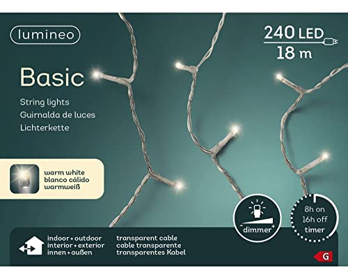 Lumineo Lichterkette Basic warm weiß - 240 LED's - 18 Meter - transparentes Kabel - Indoor & Outdoor - Timer - dimmbar - IP44 von Lumineo