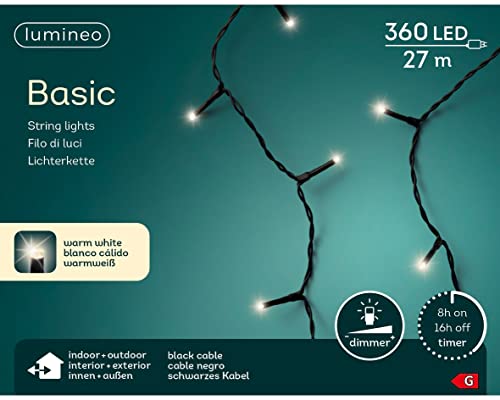 Lumineo Lichterkette Basic warm weiß - 360 LED's - 27 Meter - schwarzes Kabel - Indoor & Outdoor - Timer - dimmbar - IP44 von Lumineo