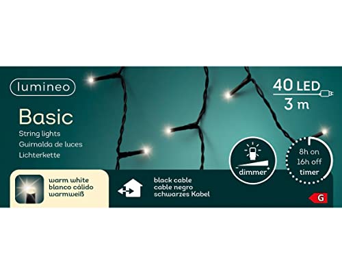 Lumineo Lichterkette Basic warm weiß - 40 LEDs - 3 Meter - schwarzes Kabel - Timer - dimmbar - IP44 Schutz Lumineo Lichterkette Basic warm weiß - 40 LEDs - 3 Meter - schwarzes Kabel - Timer - dimmbar - IP44 Schutz von Lumineo