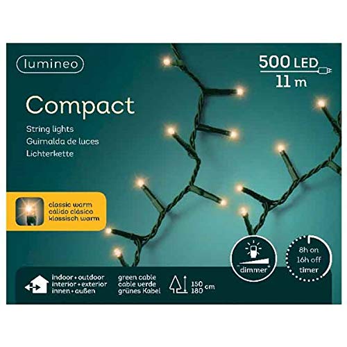 Lumineo Lichterkette Compact klassisch warm - 500 LED's - 11 Meter - grünes Kabel - Indoor& Outdoor - Timer - dimmbar - IP44 von Lumineo