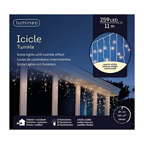 Lumineo Lichterkette Icicle Twinkle warm weiß - 259 LEDs - 11 Meter - weißes Kabel - Indoor & Outdoor - Timer - IP44 Schutz von Lumineo
