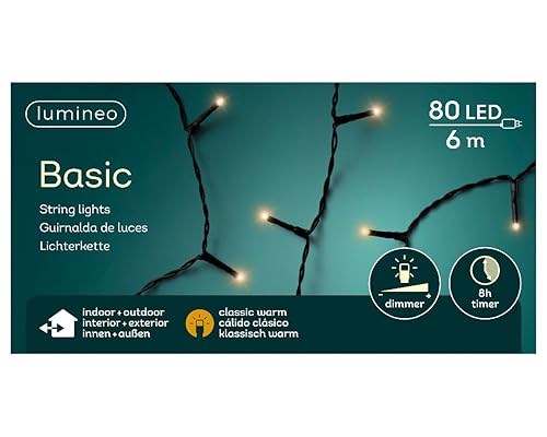 Lumineo Lichterketteic klassisch warm - 80 LEDs - 6 Meter - schwarzes Kabel - Indoor & Outdoor - Timer - dimmbar - IP44 Schutz von Lumineo