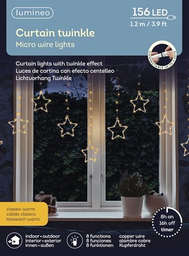Lumineo Stern-Lichtervorhang Twinkle klassisch warm - 156 LEDs - 1,2 Meter - Indoor & Outdoor - Timer - IP44 Schutz - 8 Verschiedene Lichtfunktionen Lumineo Stern-Lichtervorhang Twinkle klassisch warm - 156 LEDs - 1,2 Meter - Indoor & Outdoor - Timer - IP44 Schutz - 8 Verschiedene Lichtfunktionen von Lumineo