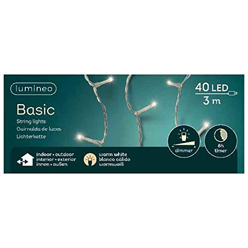 Lumineo durchsichtige LED-Lichterkette, 40 LED's 3 Meter, Dimmbar mit Timer von Lumineo