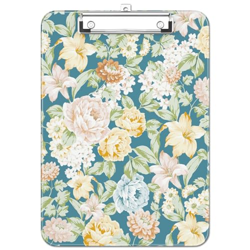 Luminzo Kunststoff Niedliches Klemmbrett mit Stifthalter, Flache Metallklammer, A4 Format 23 x 32 cm, Klemmbrett für Lehrer, Krankenschwestern, Klassenzimmer,Blue Crushed Flower von Luminzo