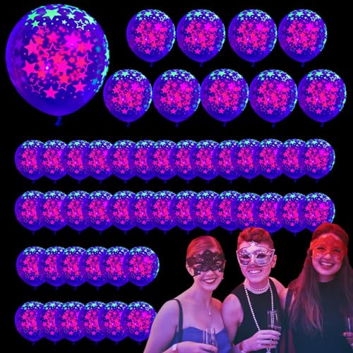 Leuchtende Luftballons, transparenter Ballon mit Herzen, Punkten und Sternen, 50 Stück fluoreszierende Luftballons, im Dunkeln leuchtende Partyzubehör-Dekorationen für Tanzparty-Karneval von Lumiscent