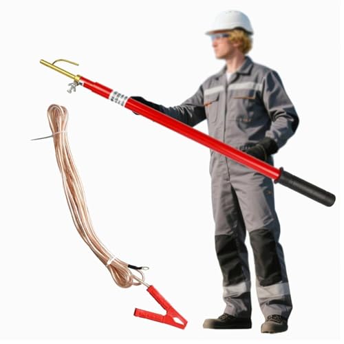 Isolierstab gegen Stromschläge und 4,8 m Kupferdraht, rotes Epoxidharz, tragbarer Entladestab mit 10 kV/35 kV/110 kV/220 kV(10kV-1m(39.4in)) von Lumivex
