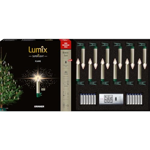 Lumix® kabellose LED Christbaumkerzen Weihnachtsbaumkerzen 12er Basis-Set SuperLight Flame Metallic Mini Cashmere 9cm warmweiß inkl. Fernbedienung 77145 von Lumix