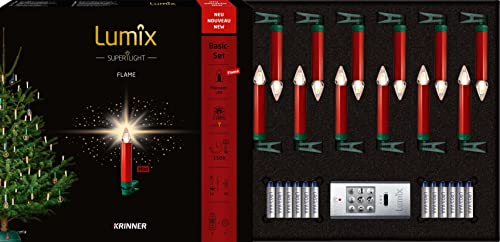 Lumix® kabellose LED Christbaumkerzen Weihnachtsbaumkerzen 12er Basis-Set SuperLight Flame Metallic Mini Rot 9cm warmweiß inkl. Fernbedienung 77146 von Lumix
