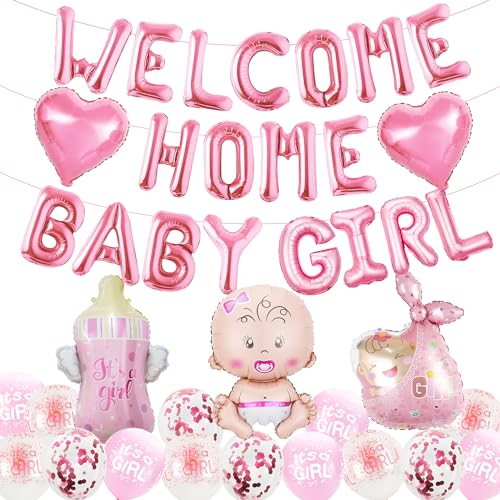 Babyparty Deko Mädchen - Welcome Home Baby Girl Deko Baby Shower Dekoration Willkommen Zuhause Baby für Mädchen Themenparty Ballon-Set für Jungen und Mädchen (rosa Ballon) von LumoFun