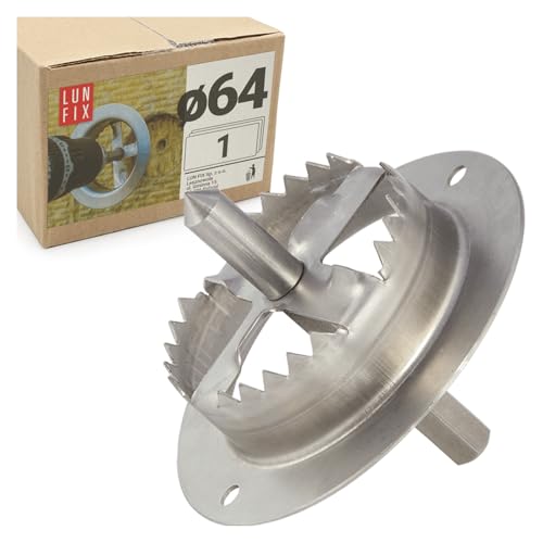 Lochsäge Ø64 mm mit Ø95 mm Tiefenanschlag aus gehärtetem Stahl, für Mineralwolle, Bohrkrone für Steckdose, Dosenbohrer Trockenbau Holz, Lun Fix von Lun Fix