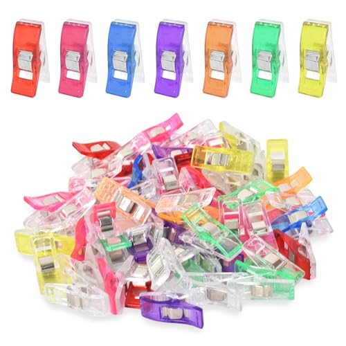 100 Stück Nähklammern Kunststoff, 8 Farben Stoffklammern zum Nähen, Durchscheinend Klammern Nähen Clips, Quilting Clips, für Nähen, Häkeln, Basteln von Lunaanda