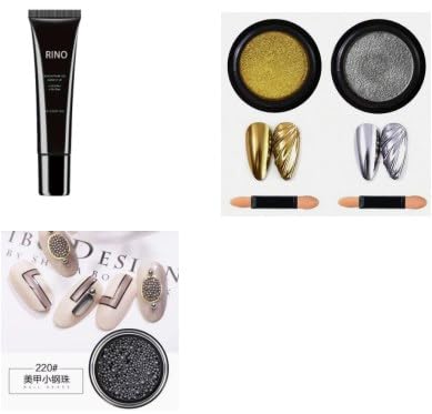 3D Gel Skulptur Nail Art Kit, 15g 3D Sculpting Nail Gel mit Metallic Mirror Chrome Nail Powders Gold Silber und Metallperlen Nail Charms für 3D DIY Nageldesigns und Dekorationen von Lunaanda