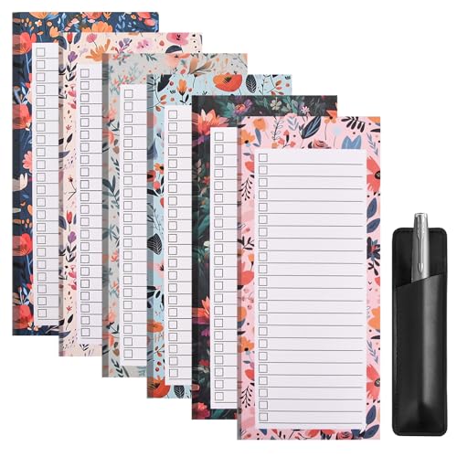 6 Stück Magnetische Notizblöcke Abnehmbar, Einkaufsliste Magnetischer Kühlschrank mit Magnetische Stifthalterung und Kontrollkästchen, 50 Blatt/Block Blumendesign Einkaufszettel Block, 21*9cm von Lunaanda