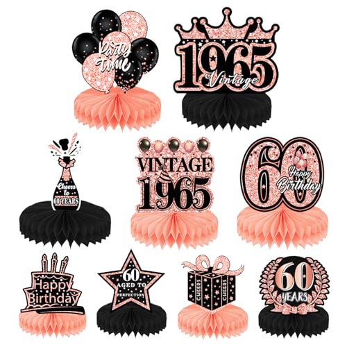 9 Stück Deko 60 Geburtstag Frau Mann, Roségold Dekoration, Tischdeko Geburtstag 60 Deko, Bienenwabe Mittelstück 60, Party Zubehör 9 Stück Deko 60 Geburtstag Frau Mann, Roségold Dekoration, Tischdeko Geburtstag 60 Deko, Bienenwabe Mittelstück 60, Party Zubehör von Lunaanda
