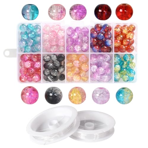 Perlen Set für Auffädeln, 200 Stück 8mm Perlen für Armbänder,Perlen zum Auffädeln Kristalle Perlen Set,Runde Lose Perlen mit Loch,mit Elastischen Kordeln,zum Schmuck Basteln DIY Armband Halsketten von Lunaanda