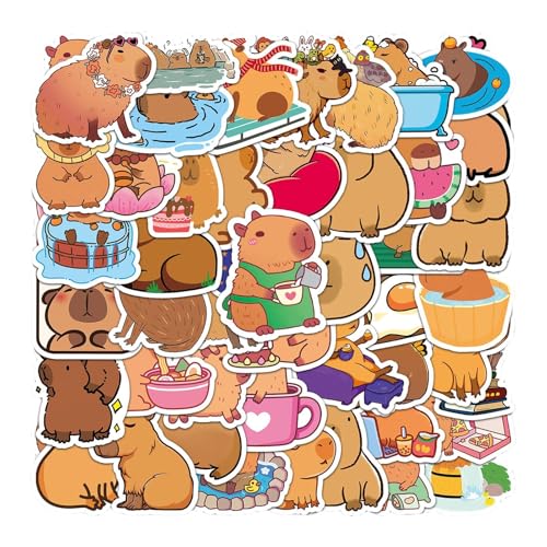 Capybara Decals Flaschen – 50 Cartoon-Aufkleber, Capybara-Aufkleber, Cartoon-Tieraufkleber, Capybara Tieraufkleber | Capybara-Aufkleber für Laptop von Lunaobrik