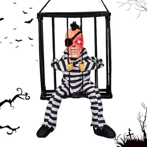 Gruseliger Halloween-Gefangener – Soundaktivierte Gefangenen-Requisite, Horrorpuppe | Spukkerker-Darsteller, Bewegungsmelder-Bösewicht, Schreiender Käfig, Bösartige Dekoration Für Spukhäuser von Lunaobrik