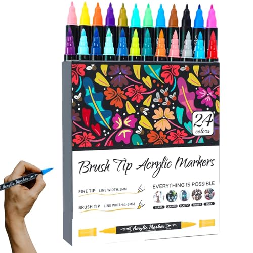 Lunaobrik Acryllackmarker, Acryllackmarker - Stifte und Marker mit weicher Doppelspitze mit wasserdichter Pinselspitze | Zweifarbiger Lehrer muss haben Lunaobrik Acryllackmarker, Acryllackmarker - Stifte und Marker mit weicher Doppelspitze mit wasserdichter Pinselspitze | Zweifarbiger Lehrer muss haben von Lunaobrik