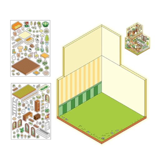 Lunaobrik Aufkleber-Szenenbuch, 3D-Miniatur-Szenenaufkleber, niedlicher Cartoon-Haus-Szenenaufkleber, Planer, Scrapbooking-Handwerk für Erwachsene von Lunaobrik