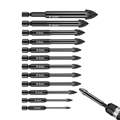 Lunaobrik Bohrer-Set für Beton – Set mit Sechskant-Stecknüssen, stoßfest – Werkzeugset, Karbid, rostfrei, für Wand, Metall, Holz, Zement und Keramik von Lunaobrik