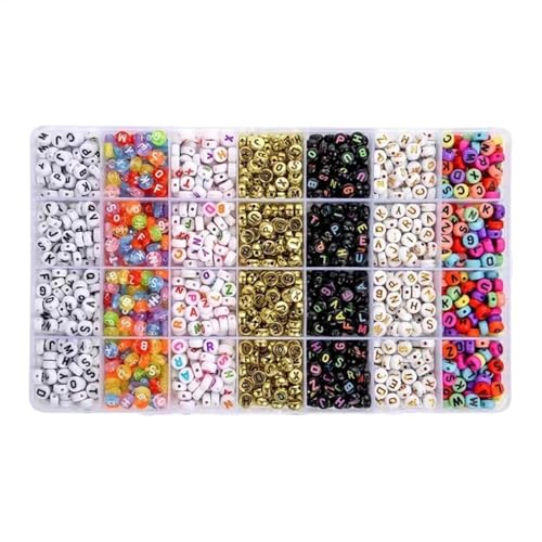 Lunaobrik Buchstabenperlen zur Schmuckherstellung, Kit zur Herstellung von Perlenarmbändern, 1400 x verschiedene Buchstaben und Zahlen, glückliches Gesicht, Herzperlen, Preppy von Lunaobrik