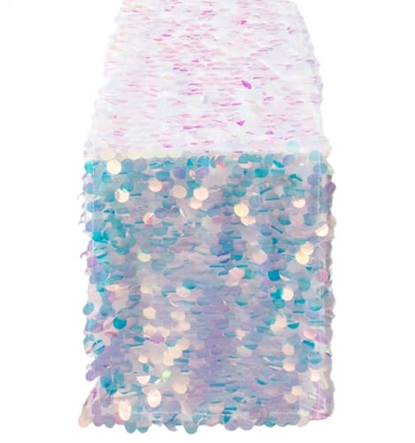 Lunaobrik Pailletten-Tischläufer, Läufer mit Pailletten, für Tische – Pailletten-Tischdecke im Schwanzmaßstab – 12 x 84 Zoll für Wasserhochzeiten von Lunaobrik