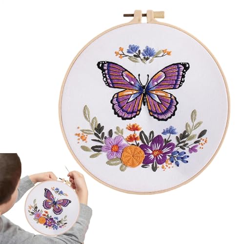 Lunaobrik Schmetterling Blumenstickerei Set, Tierstickerei Praxis Kit - Bunte Handset | Stickset für Anfänger, Runde Vorräte für Lunaobrik Schmetterling Blumenstickerei Set, Tierstickerei Praxis Kit - Bunte Handset | Stickset für Anfänger, Runde Vorräte für von Lunaobrik