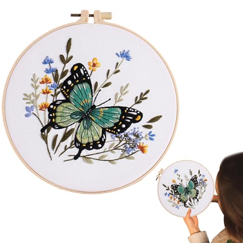 Lunaobrik Tierstickerei Set, Schmetterling Blumen Stickerei Set, Bunte Stickset für Anfänger, Stickset für Anfänger, Runde Frauen Zubehör Lunaobrik Tierstickerei Set, Schmetterling Blumen Stickerei Set, Bunte Stickset für Anfänger, Stickset für Anfänger, Runde Frauen Zubehör von Lunaobrik