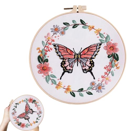 Lunaobrik Tierstickerei-Set, Schmetterlingsblumen-Stickerei-Set | Bunte Handstickerei Set - Stickset für Anfänger, runde Damenbedarf Lunaobrik Tierstickerei-Set, Schmetterlingsblumen-Stickerei-Set | Bunte Handstickerei Set - Stickset für Anfänger, runde Damenbedarf von Lunaobrik