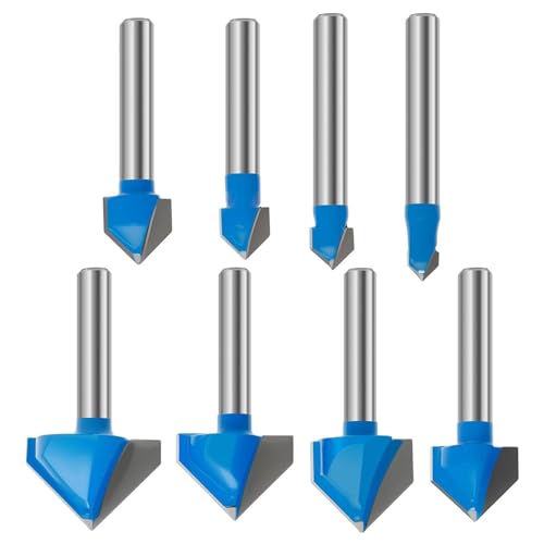 Lunaobrik V Groove Router Bit, 1/4 -Zoll -Router -Bit - 8 Stücke Holzschneider Holzbearbeitungswerkzeuge,Das Holzwerkwerkzeug, das vielseitige Router -Befestigungs -Kit zum Schneiden von Saumestupfen von Lunaobrik
