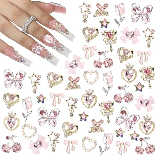 LunarCharm 24 Stück Nagel-Charms, Y2k-Legierung, Nail Art, Strass-Charms, 3D-Herz, Stern, Schleife mit Strasssteinen, Kirsch-Nagel-Edelsteine, Nageldekorationen LunarCharm 24 Stück Nagel-Charms, Y2k-Legierung, Nail Art, Strass-Charms, 3D-Herz, Stern, Schleife mit Strasssteinen, Kirsch-Nagel-Edelsteine, Nageldekorationen von LunarCharm
