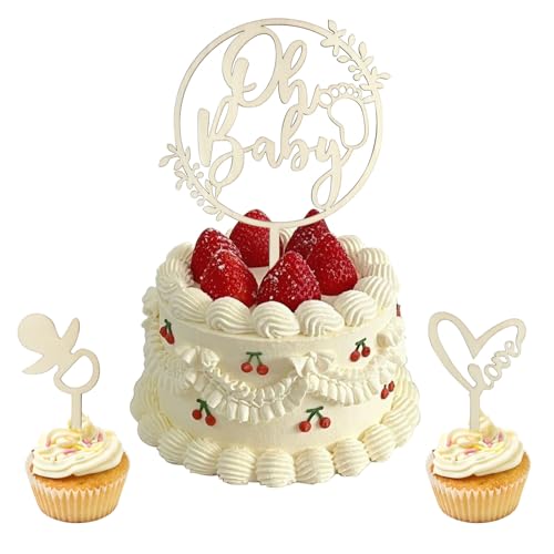 LunarCharm 3 Stück Oh Baby Cake Topper Holz, Oh Baby Tortendeko für Babyparty Baby Shower Deko, Gender Reveal Partydeko, Kindertaufe schmücken Tortenaufsatz aus LunarCharm 3 Stück Oh Baby Cake Topper Holz, Oh Baby Tortendeko für Babyparty Baby Shower Deko, Gender Reveal Partydeko, Kindertaufe schmücken Tortenaufsatz aus von LunarCharm